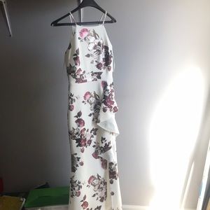 Long White Open Leg Floral Dress